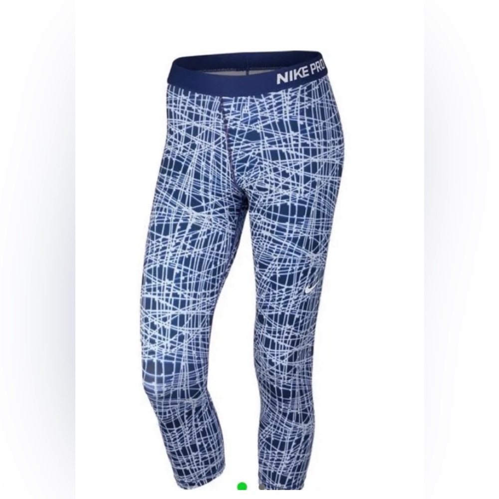 NIKE PRO Women’s Cool Tracer Capri Leggings Deep Royal Blue Geometric Sz Med